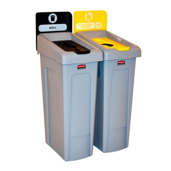 Rubbermaid Dubbel Recyclingstation DU Gesloten (Zwart) / Flessen (Geel)