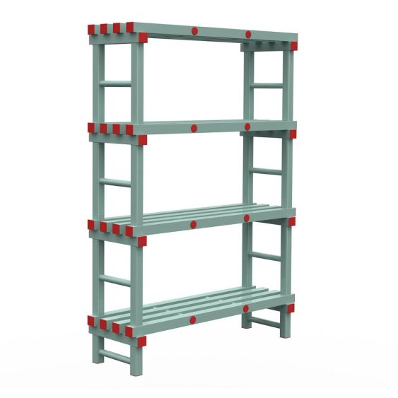 Kunststof Magazijnstelling 1900x400x1200 mm 4 niveau's groen met rode doppen