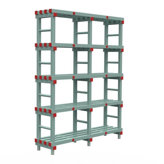 Kunststof Magazijnstelling 1650x300x1500 mm 5 niveau's groen met rode doppen