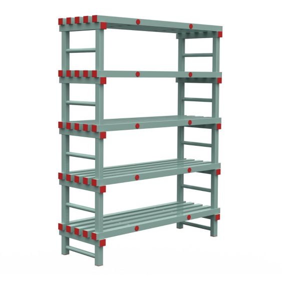 Kunststof Magazijnstelling 2050x600x1400 mm 5 niveau's groen met rode doppen