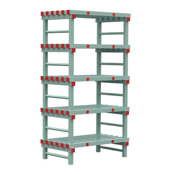 Kunststof Magazijnstelling 1450x600x1000 mm 5 niveau's groen met rode doppen