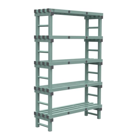 Kunststof Magazijnstelling 2450x400x1000 mm 5 niveau's groen met grijze doppen