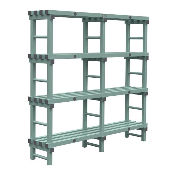 Kunststof Magazijnstelling 1150x300x1500 mm 4 niveau's groen met grijze doppen