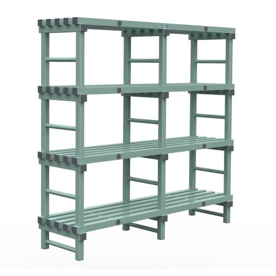 Kunststof Magazijnstelling 1900x500x1800 mm 4 niveau's groen met grijze doppen