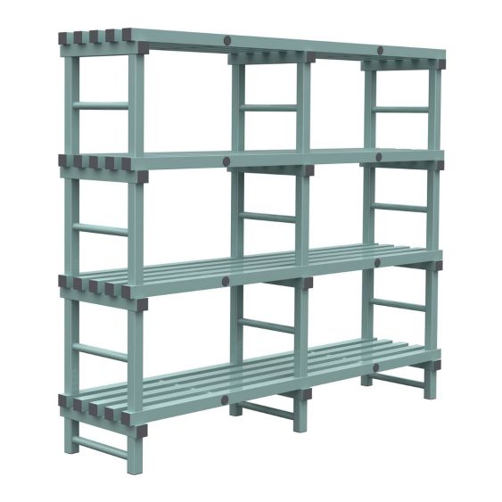 Kunststof Magazijnstelling 1450x300x2000 mm 4 niveau's groen met grijze doppen