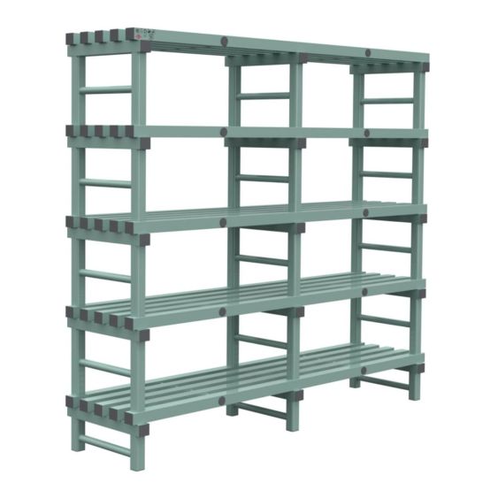 Kunststof Magazijnstelling 1450x500x2000 mm 5 niveau's groen met grijze doppen