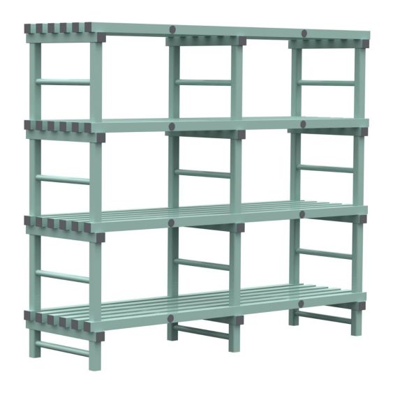 Kunststof Magazijnstelling 1450x600x2000 mm 4 niveau's groen met grijze doppen
